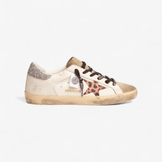 Super-star Ltd Sneakers With Leopard-print Crystal Star And Silver-colored Crystal Heel Tab