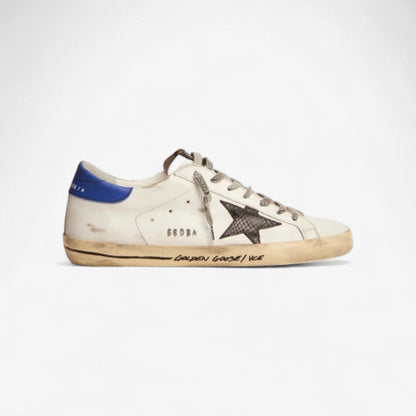 Super-star Sneakers With Black Snake-print Leather Star And Blue Leather Heel Tab