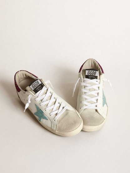 Super-star Sneakers With Light Blue Glitter Star And Purple Glitter Heel Tab