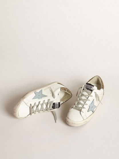 Super-star Sneakers With Light Blue Leather Star And Gold Glitter Crocodile-print Heel Tab