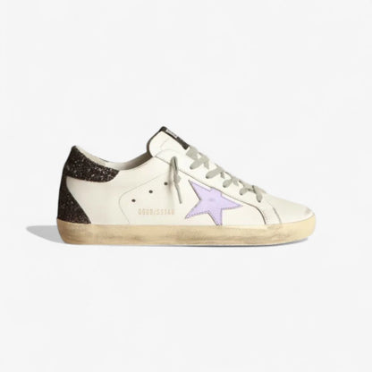 Super-star Sneakers With Lilac Leather Star And Purple Glitter Crocodile-print Heel Tab