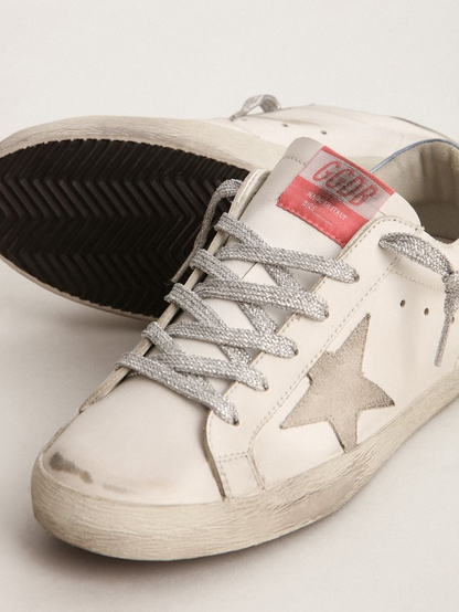Super-star Sneakers With Sky-blue Laminated Leather Heel Tab And Ice-gray Suede Star