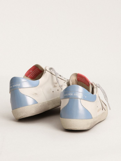 Super-star Sneakers With Sky-blue Laminated Leather Heel Tab And Ice-gray Suede Star