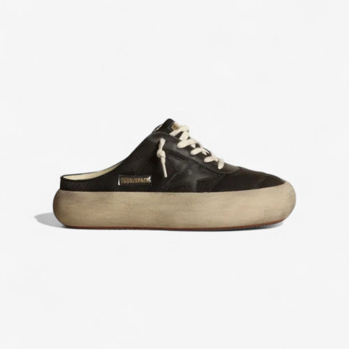 Women's Space-star Sabots In Black Nylon With Black Leather Star