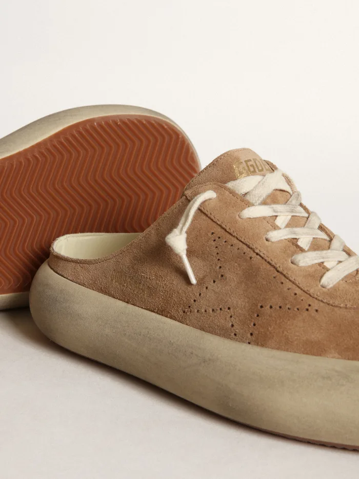 Women's Space-star Sabots In Tobacco-colored Suede With Perforated Star