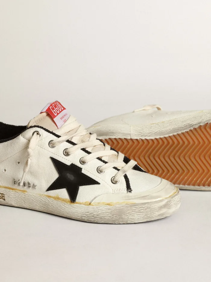 Women’s Super-star Ltd Sneakers In Beige Canvas With Black Leather Star And White Leather Heel Tab