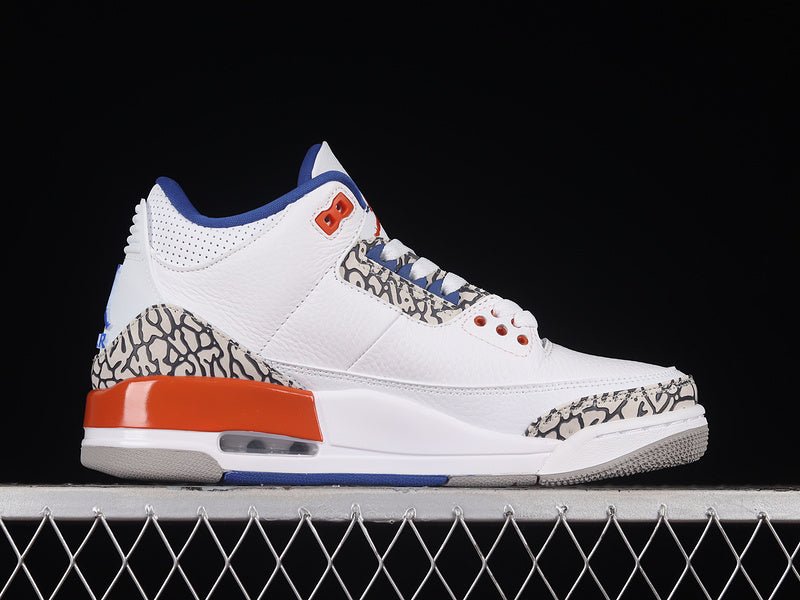 AIR JORDAN 3 RETRO KNICKS BLANC/OLD ROYAL-UNIVERSITY ORANGE-TECH GREY