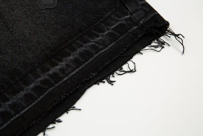 Short en jean noir à motif cœurs chromés et croix croisée