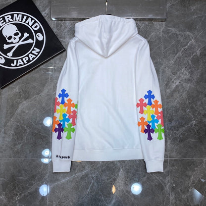 Sweat à capuche zippé blanc à écusson croisé multicolore Chrome Hearts