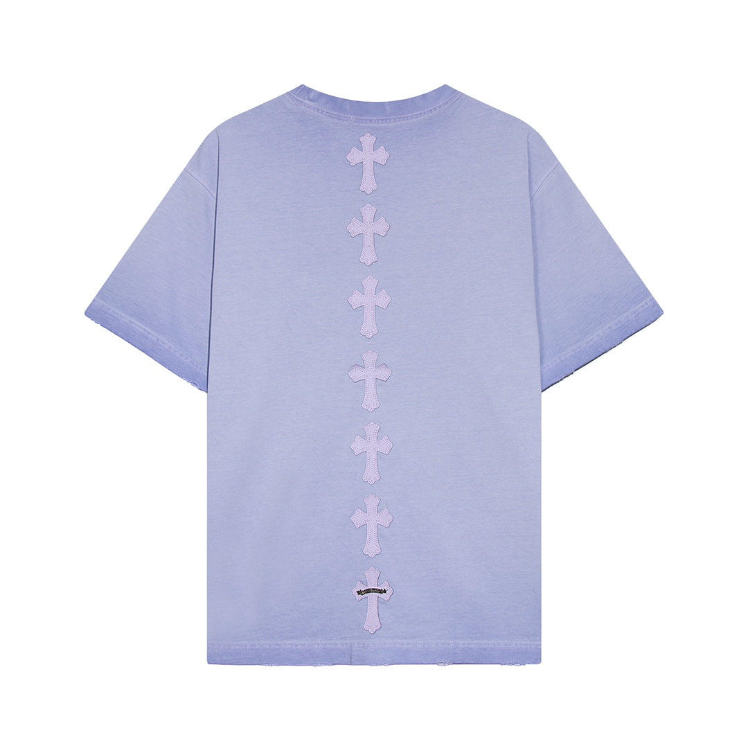T-shirt à écusson croisé en forme de cœur chromé, bleu clair délavé