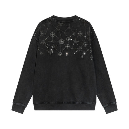 Sweat-shirt à motifs de cœurs chromés et strass, noir délavé