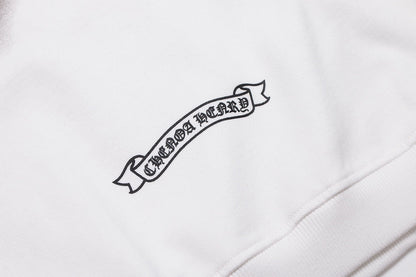 Sweat-shirt blanc avec logo fer à cheval et cœurs chromés