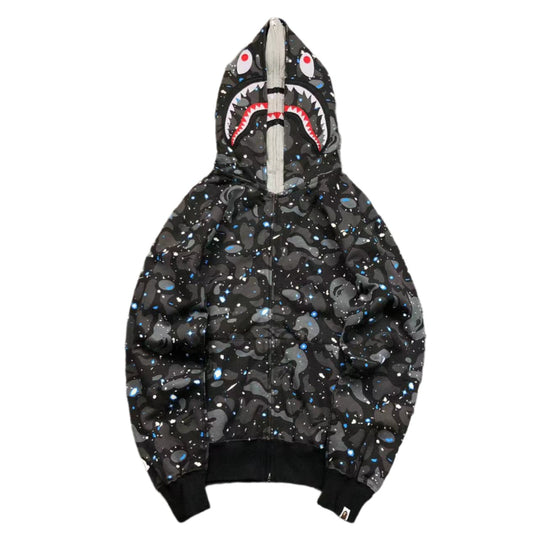 BAPE SPACE CAMO DOUBLE SHARK FULL ZIP HOODIE BLACK