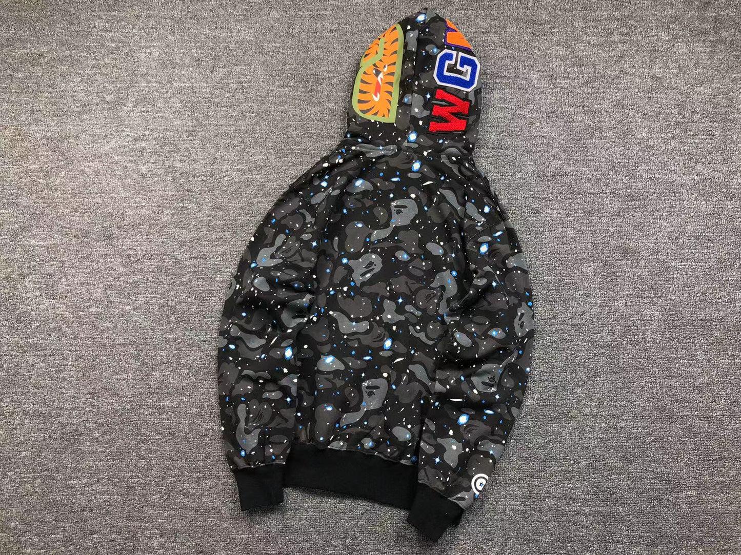 Sweat à capuche zippé BAPE SPACE CAMO DOUBLE SHARK noir