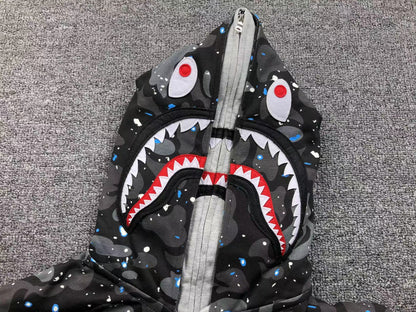 Sweat à capuche zippé BAPE SPACE CAMO DOUBLE SHARK noir