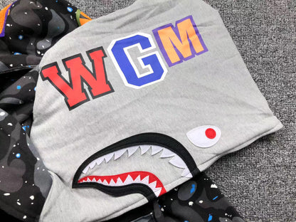 Sweat à capuche zippé BAPE SPACE CAMO DOUBLE SHARK noir