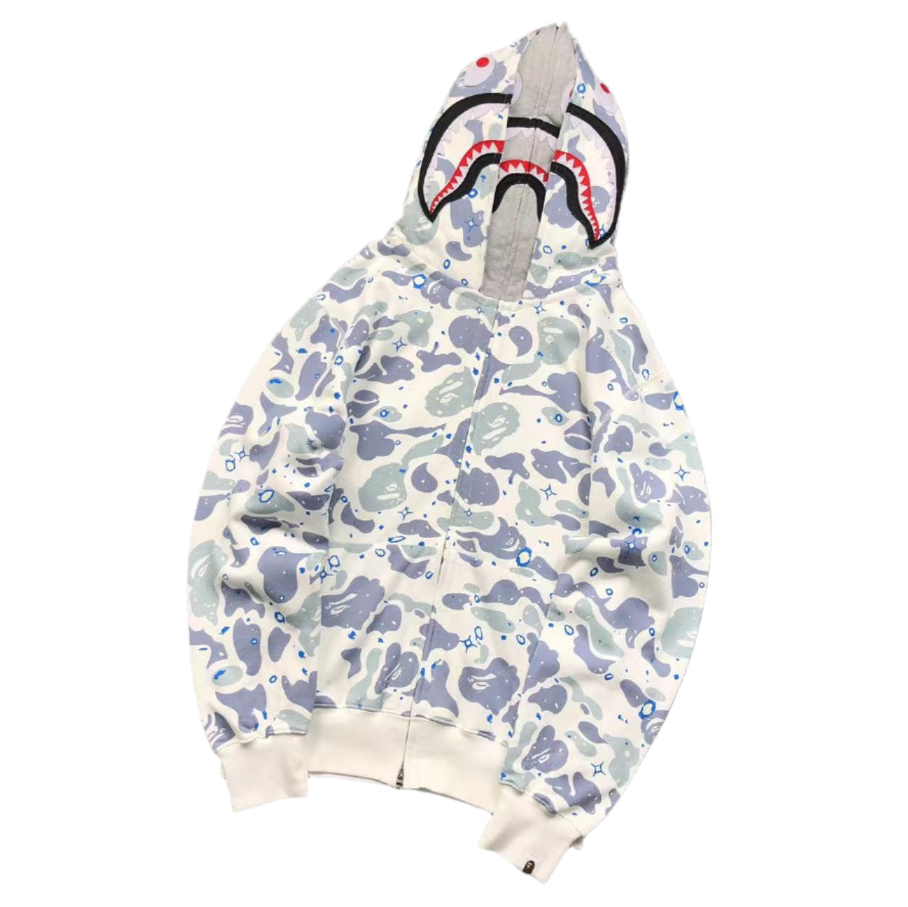 Sweat à capuche zippé BAPE SPACE CAMO DOUBLE SHARK blanc