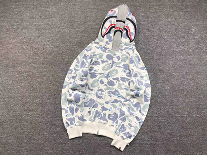 Sweat à capuche zippé BAPE SPACE CAMO DOUBLE SHARK blanc