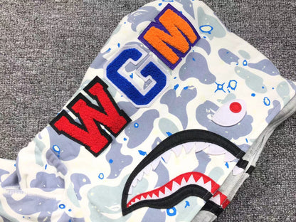 Sweat à capuche zippé BAPE SPACE CAMO DOUBLE SHARK blanc