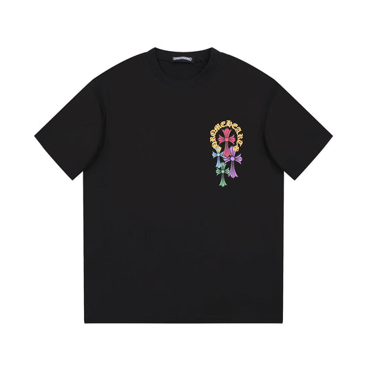 T-shirt noir avec logo de fer à cheval multicolore Chrome Hearts