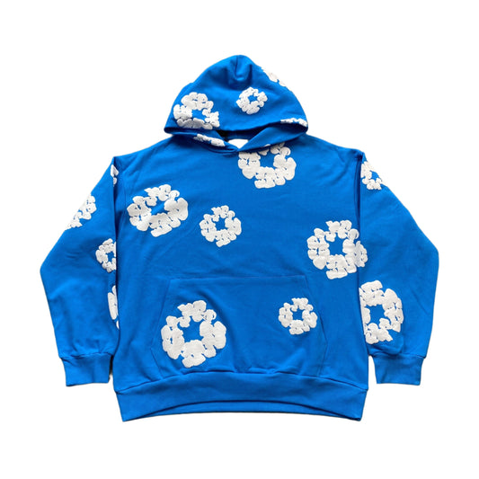 Sweat à capuche en coton avec motif de déchirures de denim, bleu azur