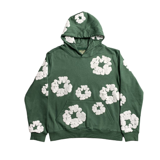 SWEAT À CAPUCHE VERT EN COTON AVEC COURONNE DE DENIM TEARS