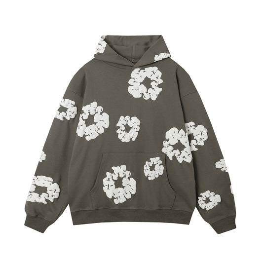 Sweat à capuche en coton avec couronne de larmes en denim, couleur olive
