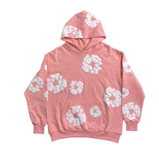 Sweat à capuche en coton avec couronne de fleurs en denim, couleur pêche