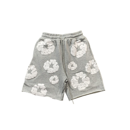 Short en coton gris déchiré à motif couronne