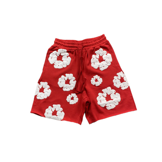 Short en coton rouge à déchirures en denim