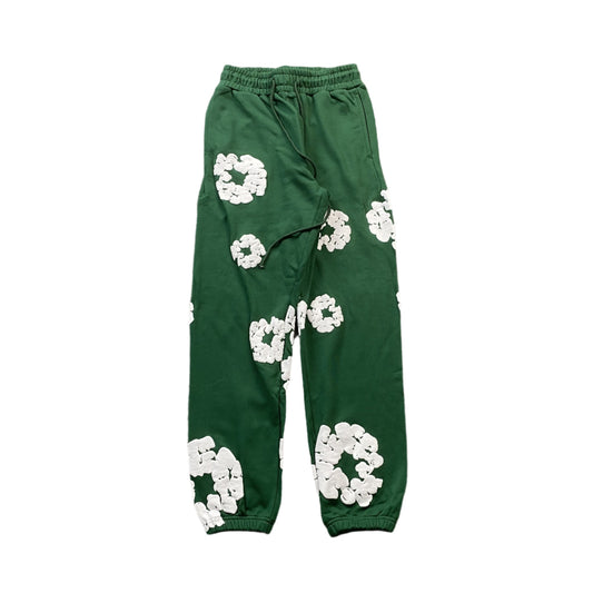 PANTALON DE SURVÊTEMENT EN COTON À MOTIFS DÉCHIRÉS VERT FONCÉ