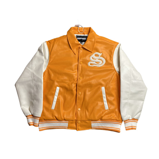 SP5DER LEATHER VARSITY JACKET ORANGE