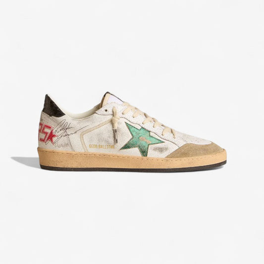 Baskets Golden Goose Ball Star – Vert pailleté et blanc vintage