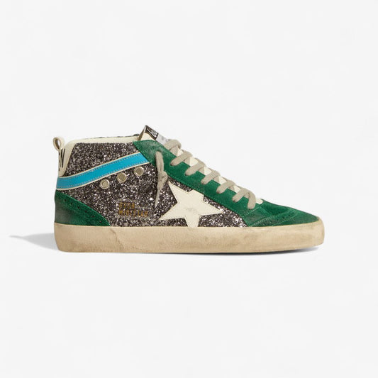 Baskets Golden Goose Mid Star – Daim vert et paillettes