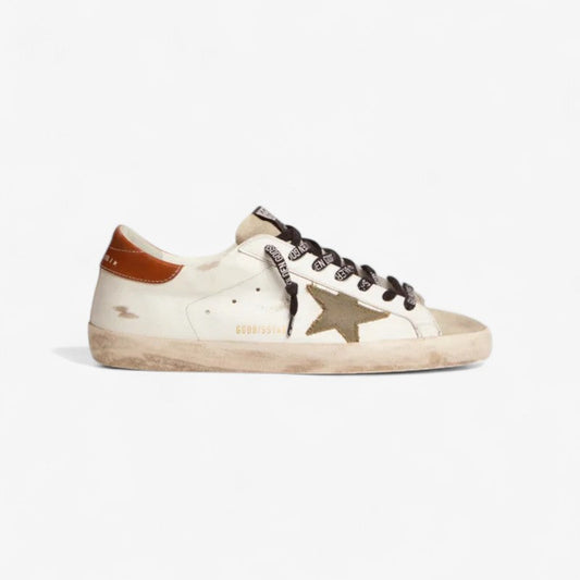 Baskets Super-star Ltd avec étoile en toile vert olive et languette arrière en cuir beige