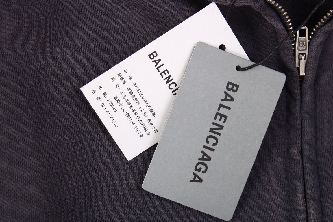 SWEAT À CAPUCHE ZIPPÉ BALENCIAGA GRIS DÉLAVÉ