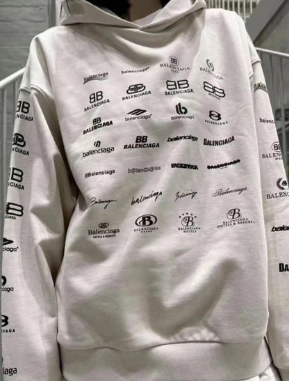 Sweat à capuche Balenciaga beige multilogo