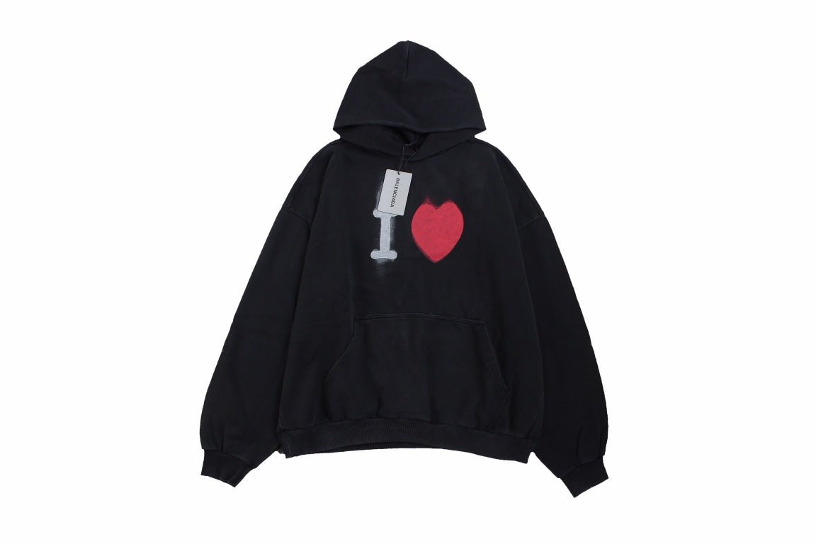 Sweat à capuche noir Balenciaga avec motif « I Love »