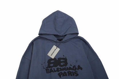 Sweat à capuche Balenciaga Paris Graffiti - Bleu