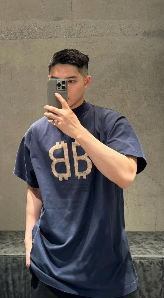 T-shirt Balenciaga Double B Bitcoin (Bleu)