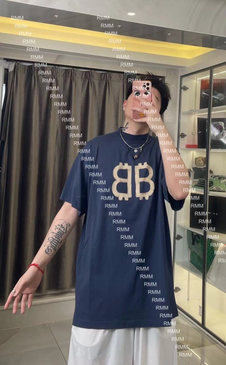 T-shirt Balenciaga Double B Bitcoin (Bleu)
