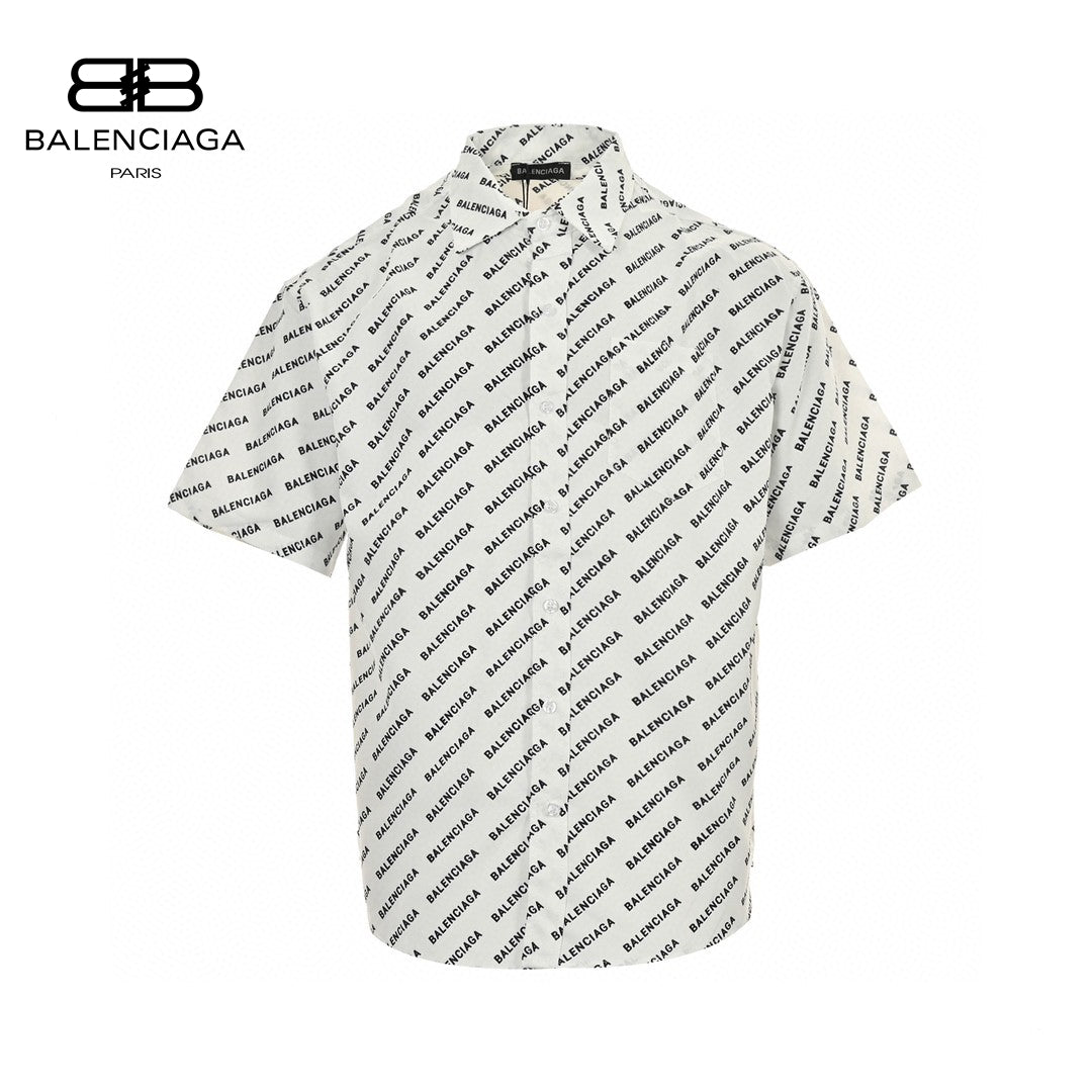 Chemise Balenciaga à imprimé logo intégral (blanche)