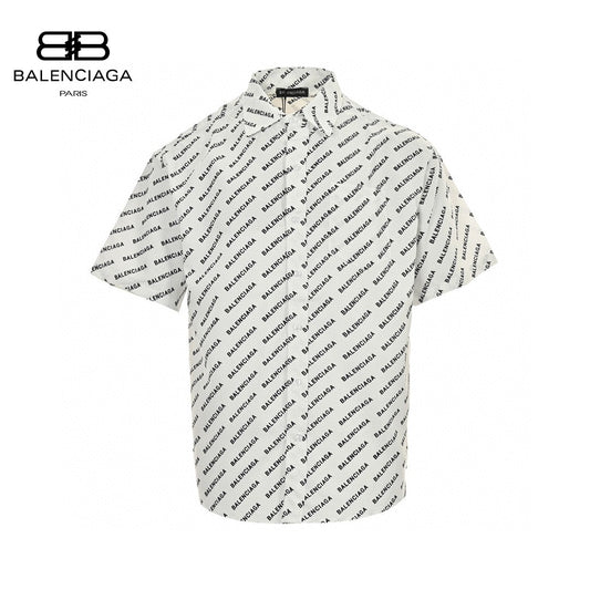 Chemise Balenciaga à imprimé logo intégral (blanche)
