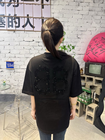 T-shirt Balenciaga à logo cristal noir