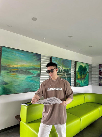 T-shirt Balenciaga à logo vieilli