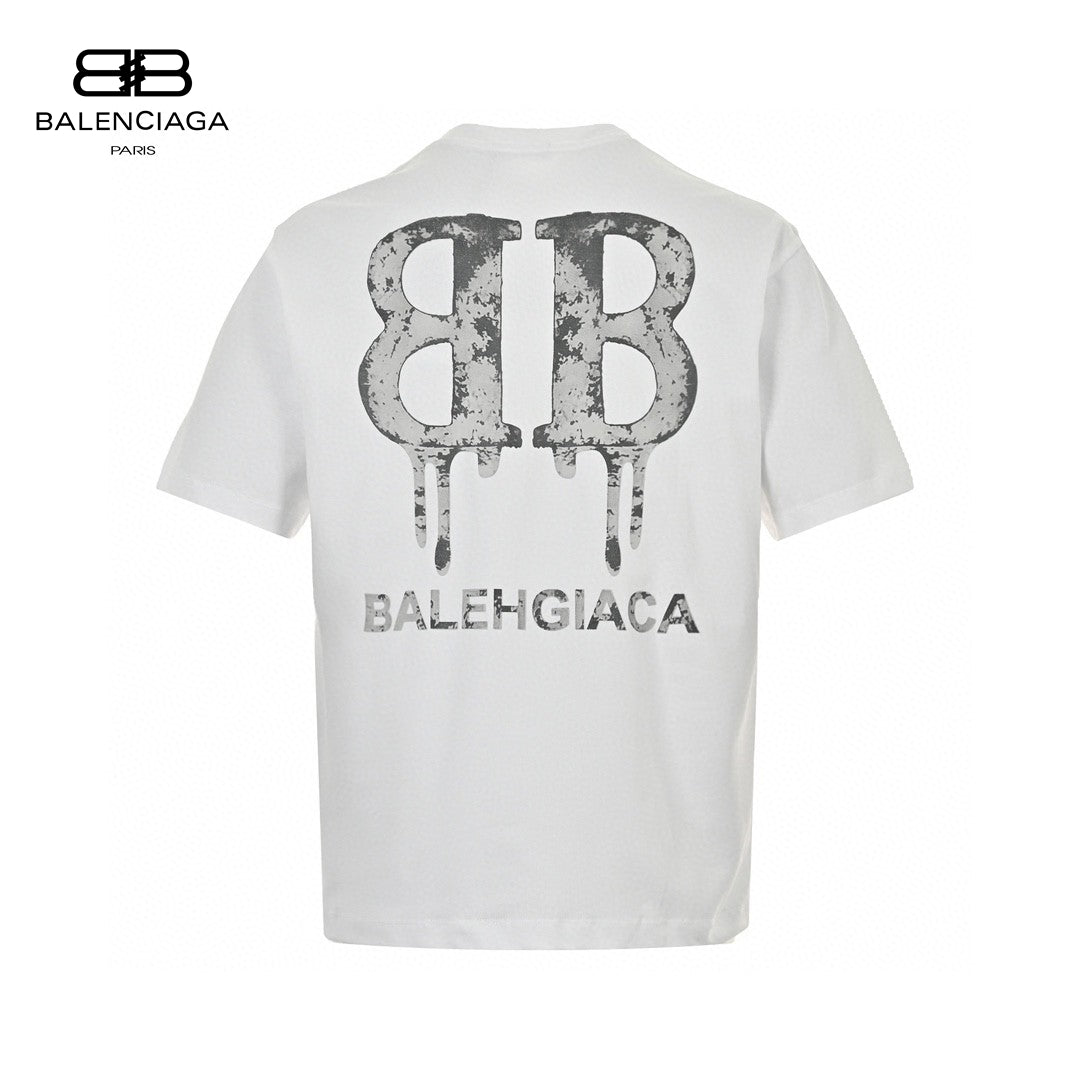 T-shirt Balenciaga à logo BB dégoulinant (blanc)