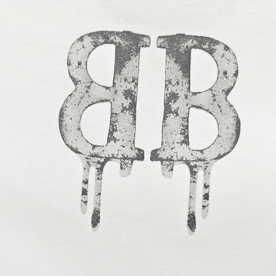 T-shirt Balenciaga à logo BB dégoulinant (blanc)