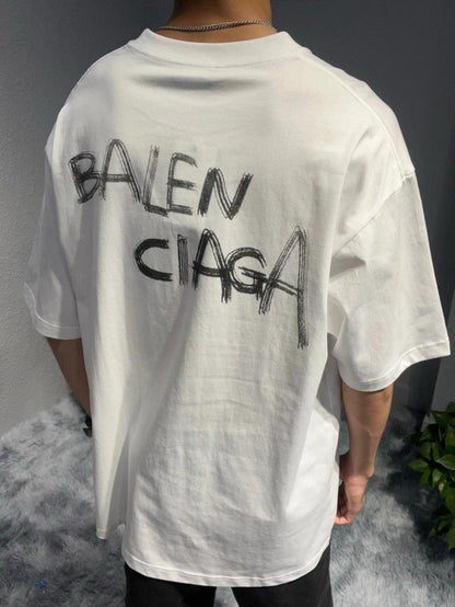 T-shirt blanc Balenciaga à logo graffiti