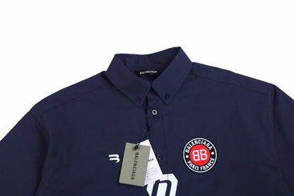 CHEMISE À BOUTONS AVEC LOGO BALENCIAGA BLEU MARINE