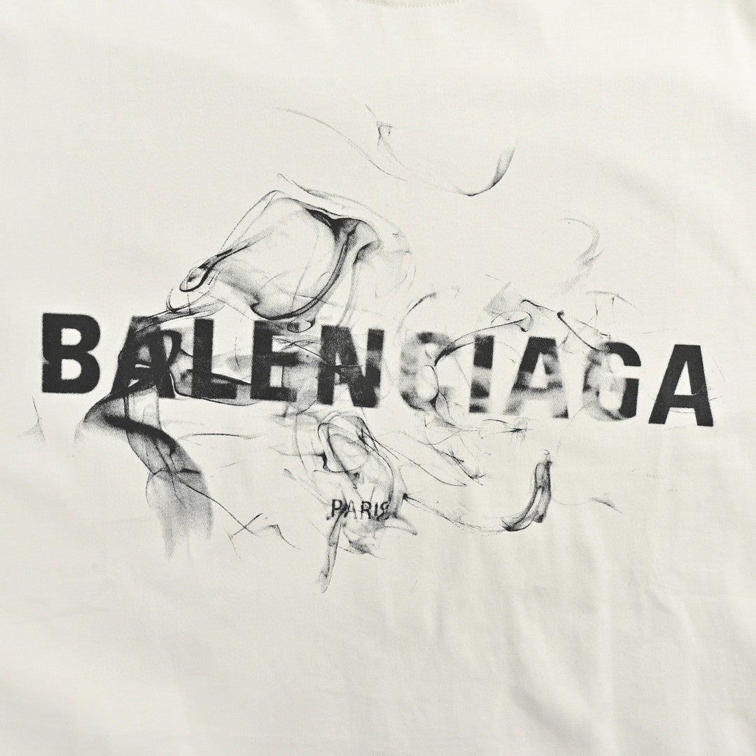 T-shirt Balenciaga à logo imprimé fumée (blanc)